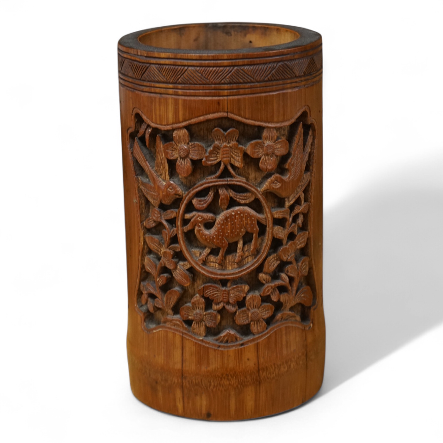 A Chinese carved bamboo vase, 19cm high